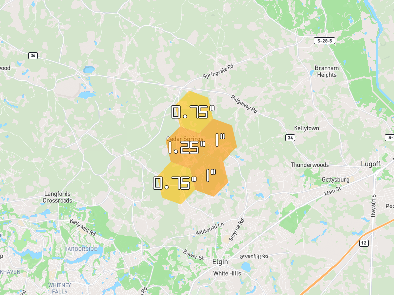 Hail map of Elgin, SC on Jul 6, 2026, hail up to 1.25"