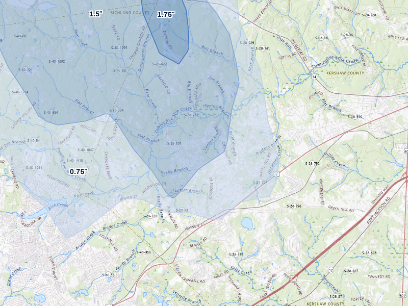 NEXRAD radar-signature map of the hail storm over Elgin, SC on Sep 5, 2026