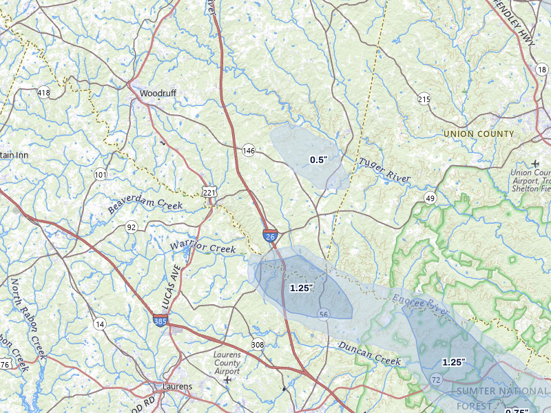 NEXRAD radar-signature map of the hail storm over Enoree, SC on Jul 12, 2026