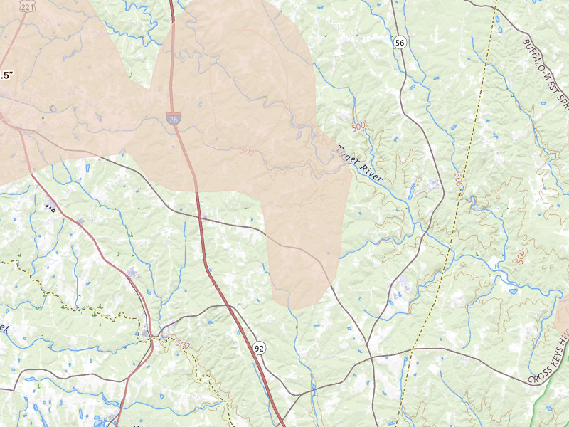 Radar-estimated hail-size map of the storm over Enoree, SC on Aug 11, 2026