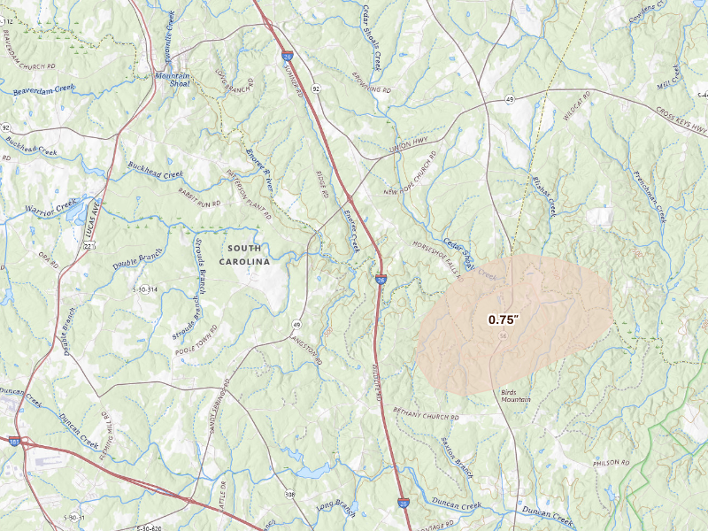 Radar-estimated hail-size map of the storm over Enoree, SC