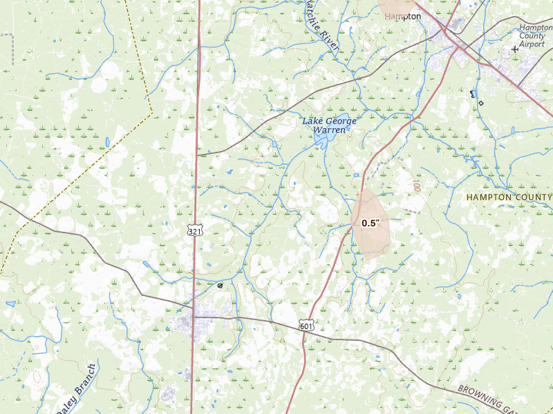 Radar-estimated hail-size map of the storm over Estill, SC