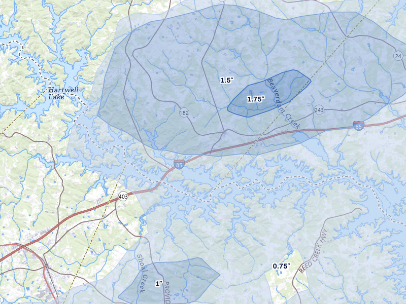 NEXRAD radar-signature map of the hail over Fair Play, SC