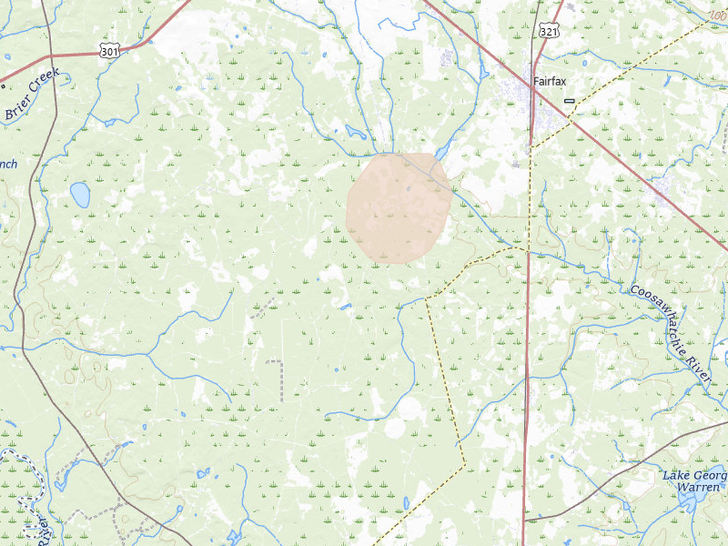 Radar-estimated hail-size map of the storm over Fairfax, SC on Aug 21, 2026