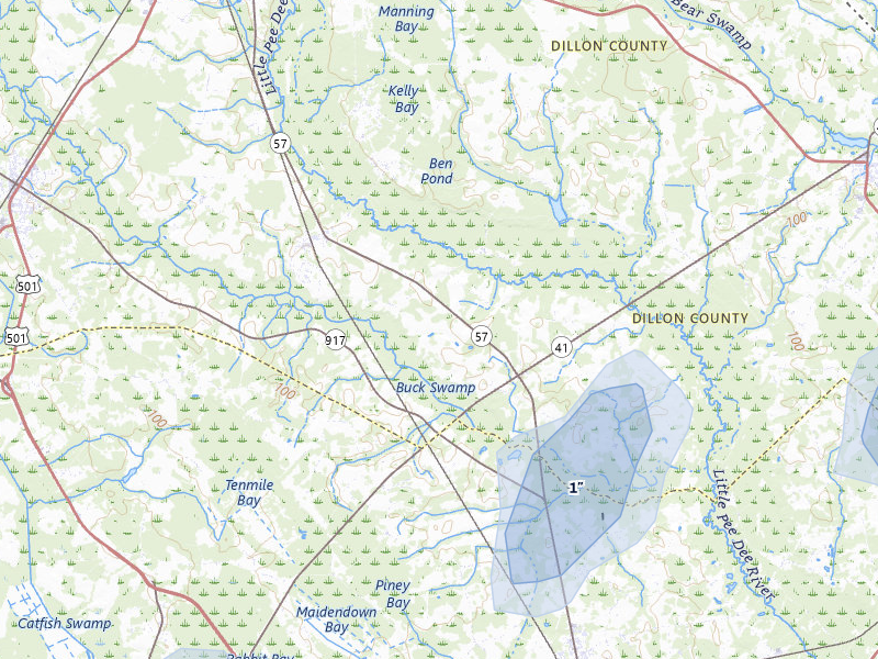 NEXRAD radar-signature map of the hail storm over Fork, SC on Jul 5, 2026