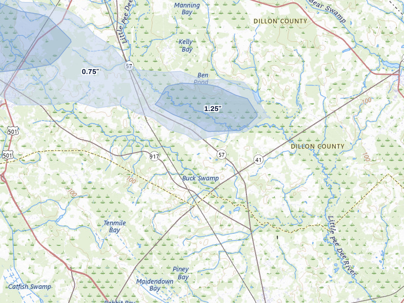 NEXRAD radar-signature map of the hail storm over Fork, SC on Jul 11, 2026
