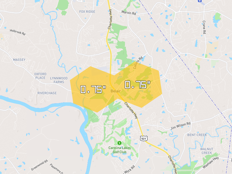 Hail map of Fort Mill, SC on Jun 28, 2026, hail up to 0.75"