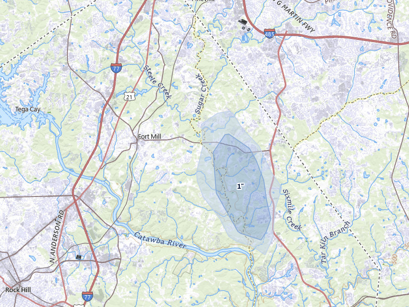 NEXRAD radar-signature map of the hail storm over Fort Mill, SC on Aug 11, 2026