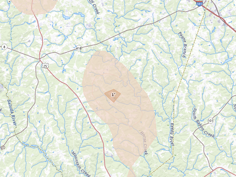Radar-estimated hail-size map of the storm over Fountain Inn, SC