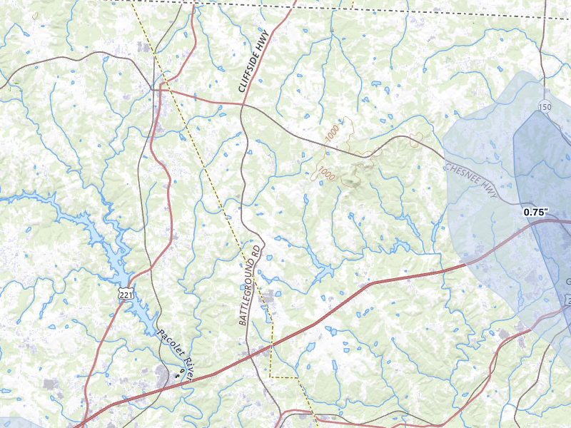 NEXRAD radar-signature map of the hail storm over Gaffney, SC on Aug 14, 2026