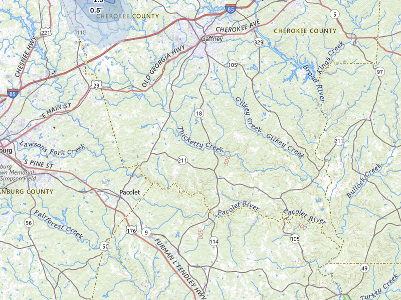 NEXRAD radar-signature map of the hail storm over Gaffney, SC on Aug 15, 2026
