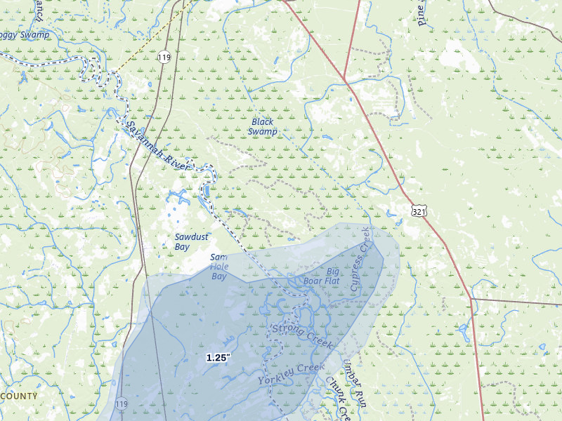 NEXRAD radar-signature map of the hail storm over Garnett, SC on Aug 27, 2026