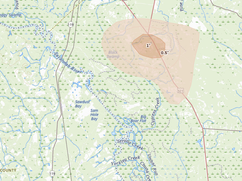 Radar-estimated hail-size map of the storm over Garnett, SC