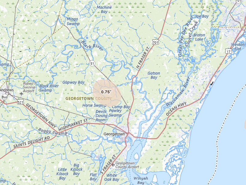 Radar-estimated hail-size map of the storm over Georgetown, SC