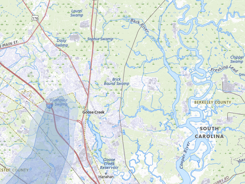 NEXRAD radar-signature map of the hail over Goose Creek, SC