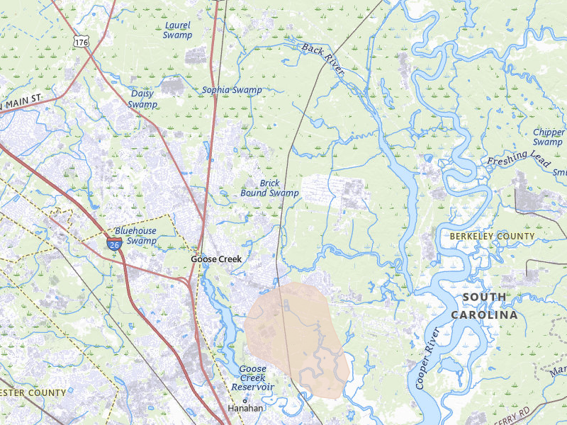 Radar-estimated hail-size map of the storm over Goose Creek, SC on Aug 22, 2026