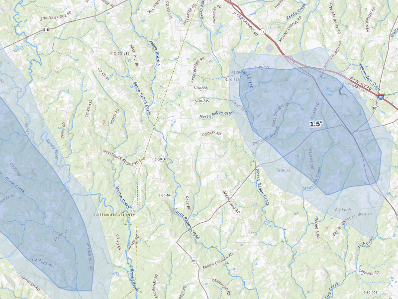 NEXRAD radar-signature map of the hail storm over Gray Court, SC on Sep 6, 2026
