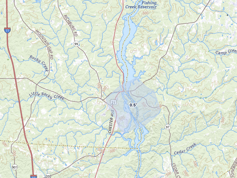 NEXRAD radar-signature map of the hail over Great Falls, SC
