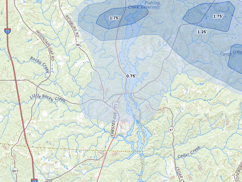 NEXRAD radar-signature map of the hail over Great Falls, SC