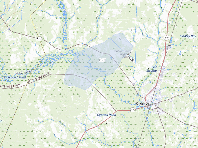 NEXRAD radar-signature map of the hail storm over Greeleyville, SC on Jul 10, 2026