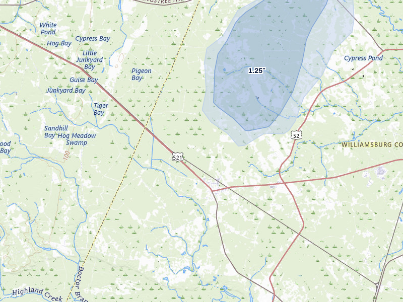NEXRAD radar-signature map of the hail storm over Greeleyville, SC on Aug 20, 2026