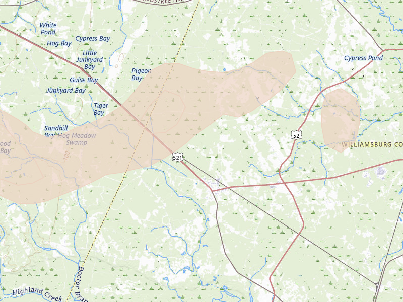 Radar-estimated hail-size map of the storm over Greeleyville, SC on Aug 21, 2026