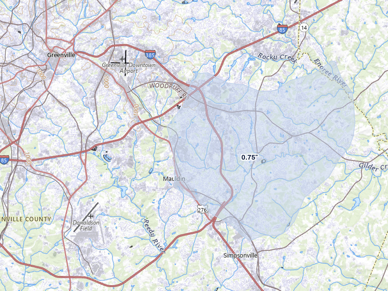 NEXRAD radar-signature map of the hail storm over Greenville, SC on Jul 11, 2026