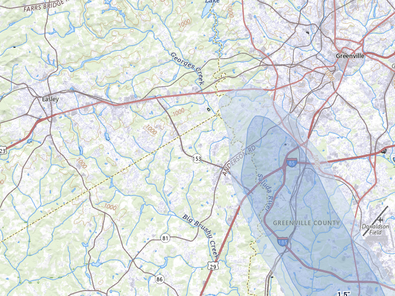 NEXRAD radar-signature map of the hail storm over Greenville, SC on Aug 12, 2026