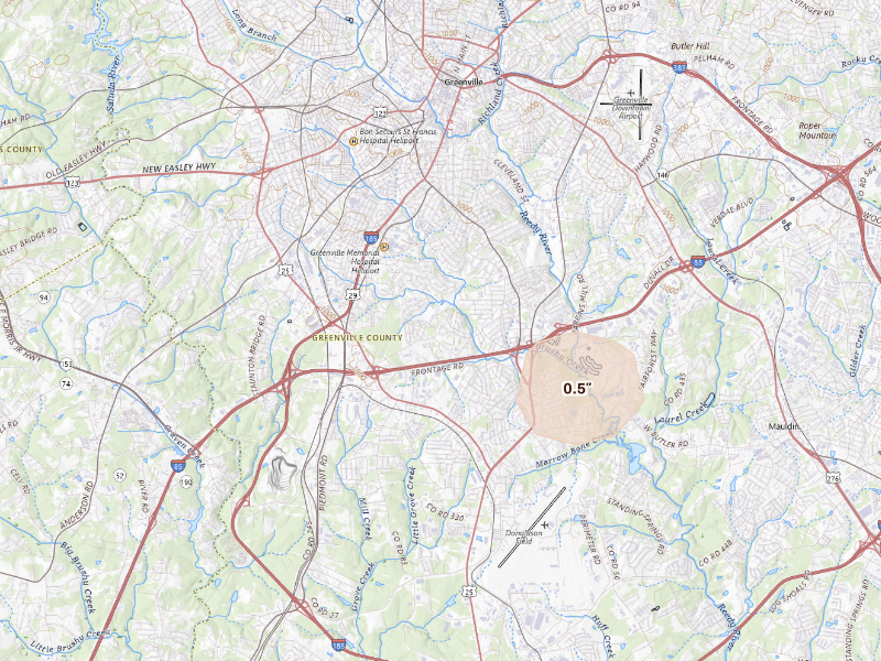 Radar-estimated hail-size map of the storm over Greenville, SC