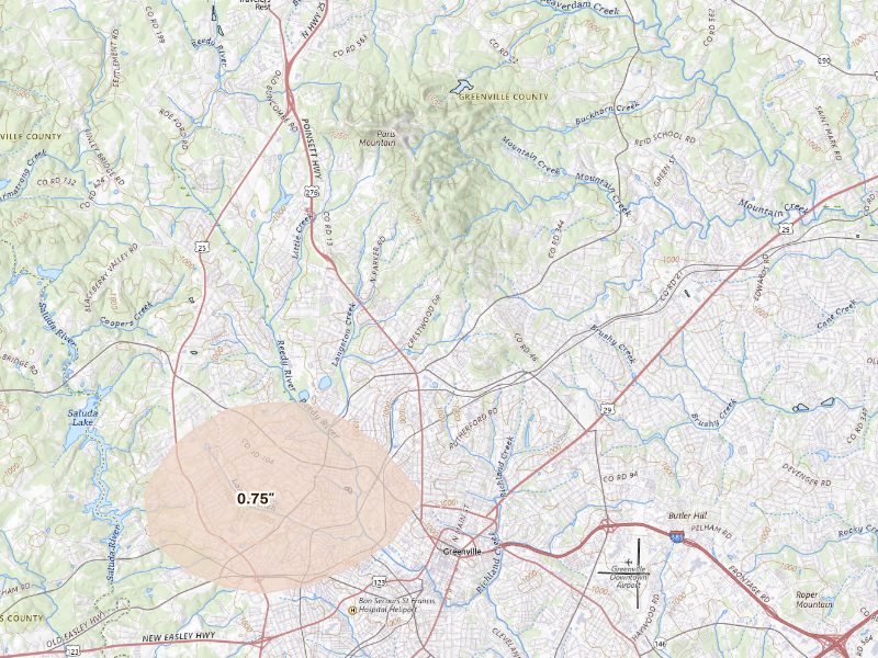 Radar-estimated hail-size map of the storm over Greenville, SC