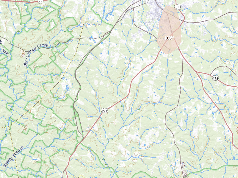 Radar-estimated hail-size map of the storm over Greenwood, SC