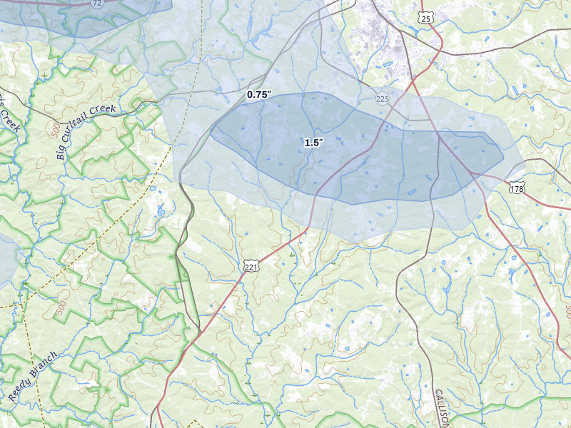 NEXRAD radar-signature map of the hail over Greenwood, SC