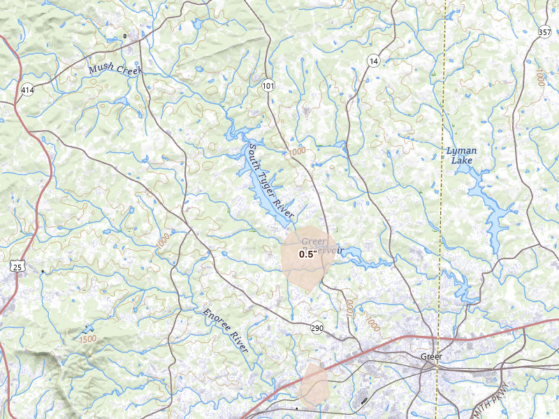 Radar-estimated hail-size map of the storm over Greer, SC on Aug 8, 2026