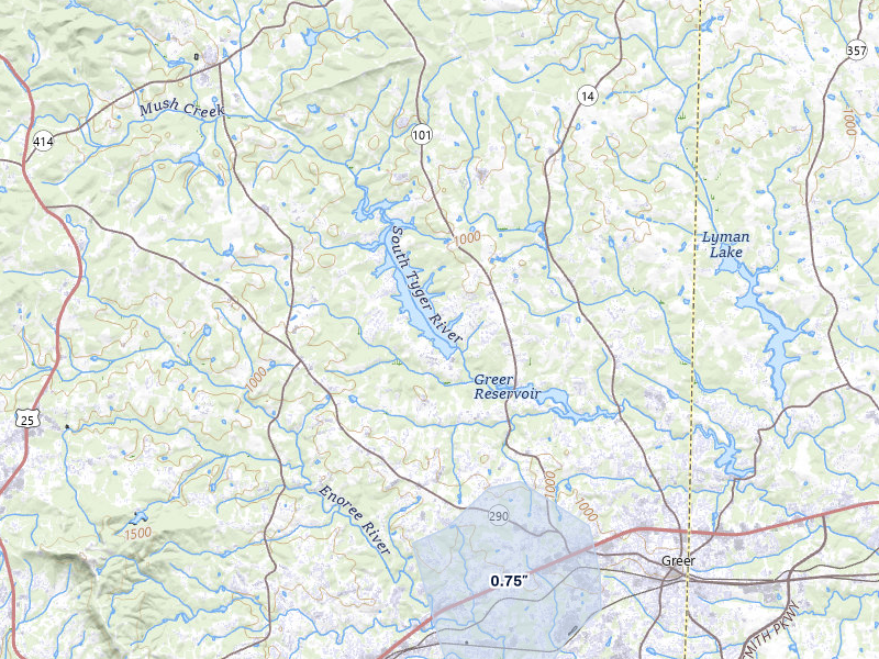 NEXRAD radar-signature map of the hail storm over Greer, SC on Aug 8, 2026