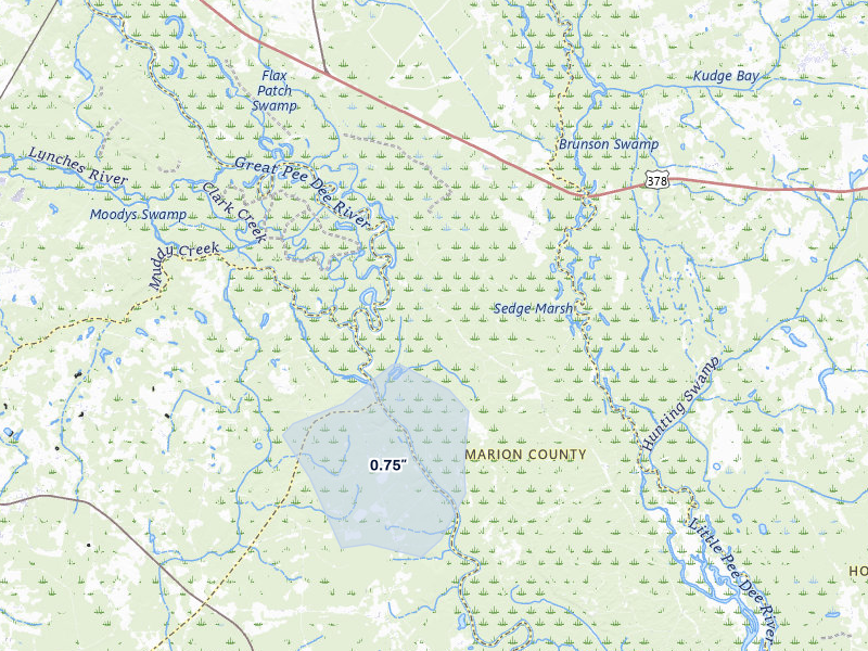 NEXRAD radar-signature map of the hail storm over Gresham, SC on Jul 5, 2026