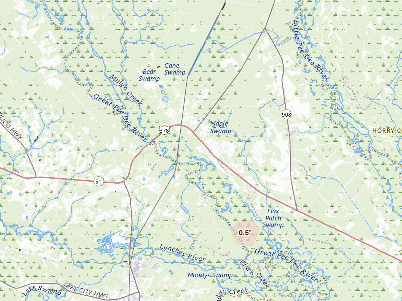 Radar-estimated hail-size map of the storm over Gresham, SC on Aug 11, 2026