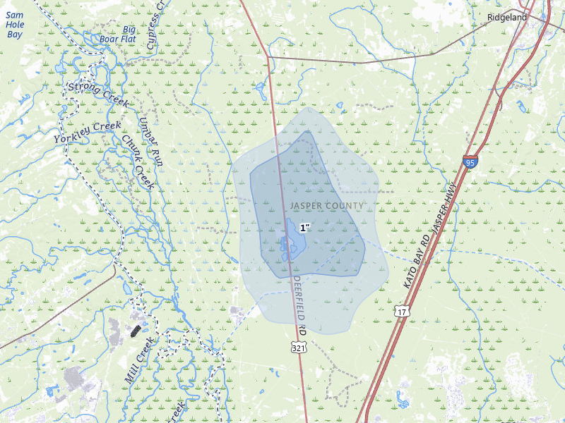 NEXRAD radar-signature map of the hail storm over Hardeeville, SC on Jun 29, 2026