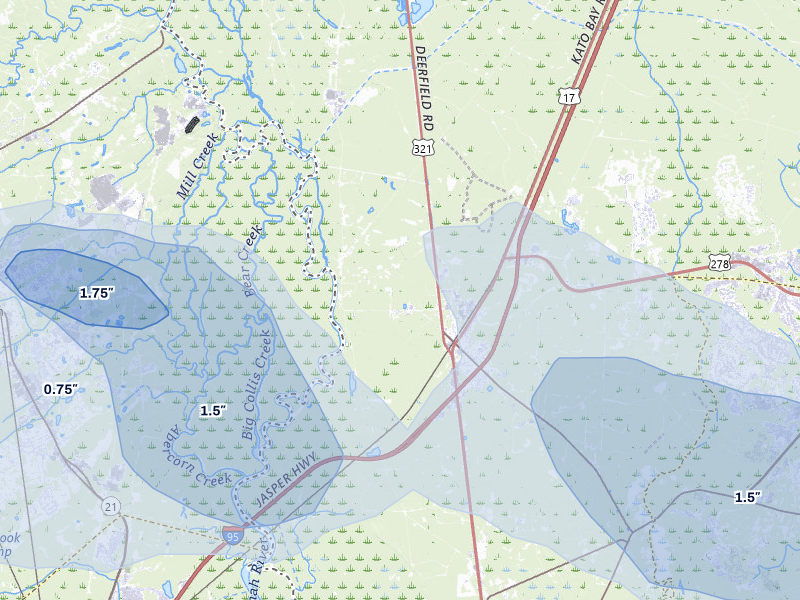 NEXRAD radar-signature map of the hail storm over Hardeeville, SC on Aug 11, 2026