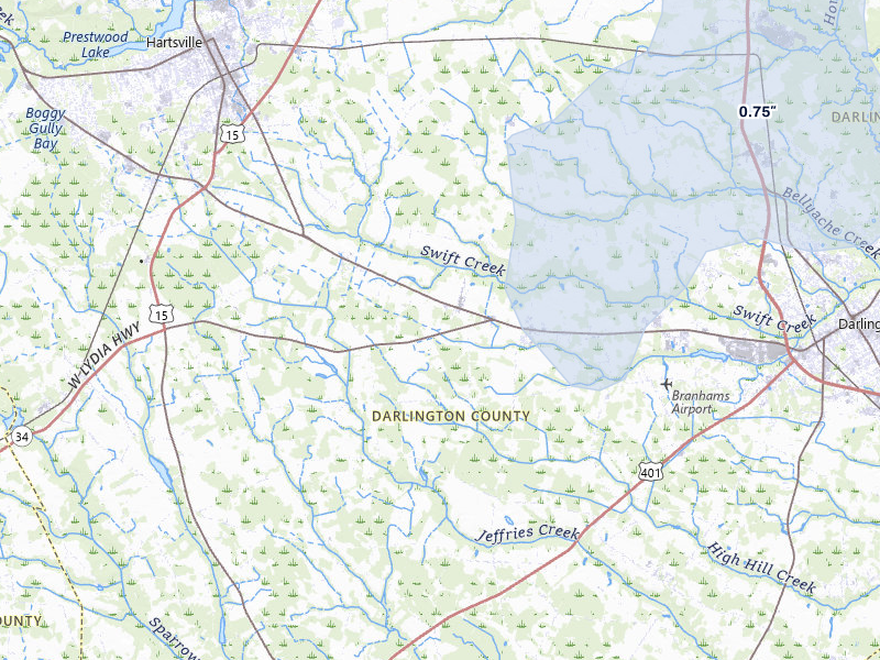 NEXRAD radar-signature map of the hail storm over Hartsville, SC on Jul 12, 2026