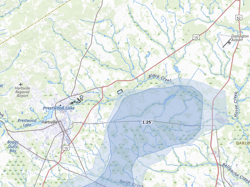 NEXRAD radar-signature map of the hail storm over Hartsville, SC on Aug 10, 2026