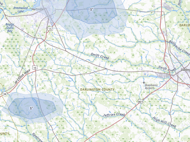 NEXRAD radar-signature map of the hail storm over Hartsville, SC on Aug 20, 2026