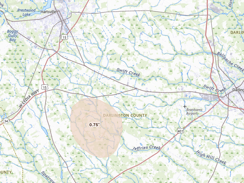 Radar-estimated hail-size map of the storm over Hartsville, SC
