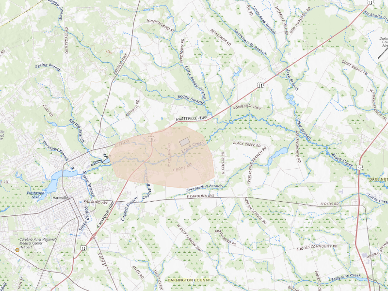Radar-estimated hail-size map of the storm over Hartsville, SC