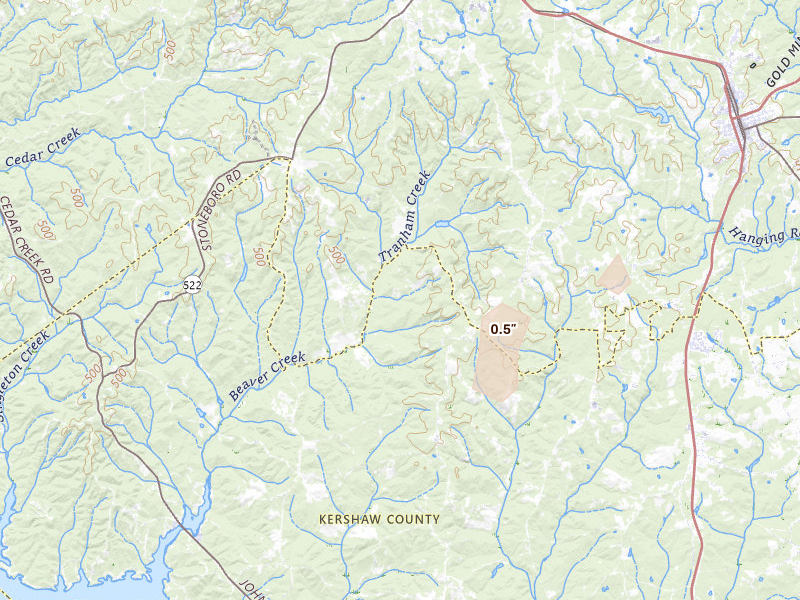 Radar-estimated hail-size map of the storm over Heath Springs, SC