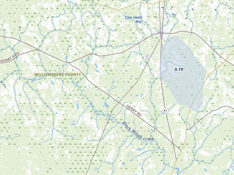 NEXRAD radar-signature map of the hail over Hemingway, SC