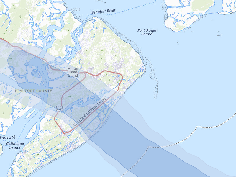 NEXRAD radar-signature map of the hail over Hilton Head Island, SC