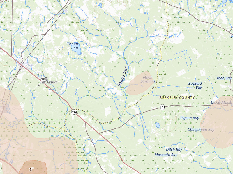 Radar-estimated hail-size map of the storm over Holly Hill, SC on Jul 6, 2026