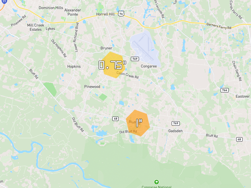 Hail map of Hopkins, SC on Jul 7, 2026, hail up to 1"