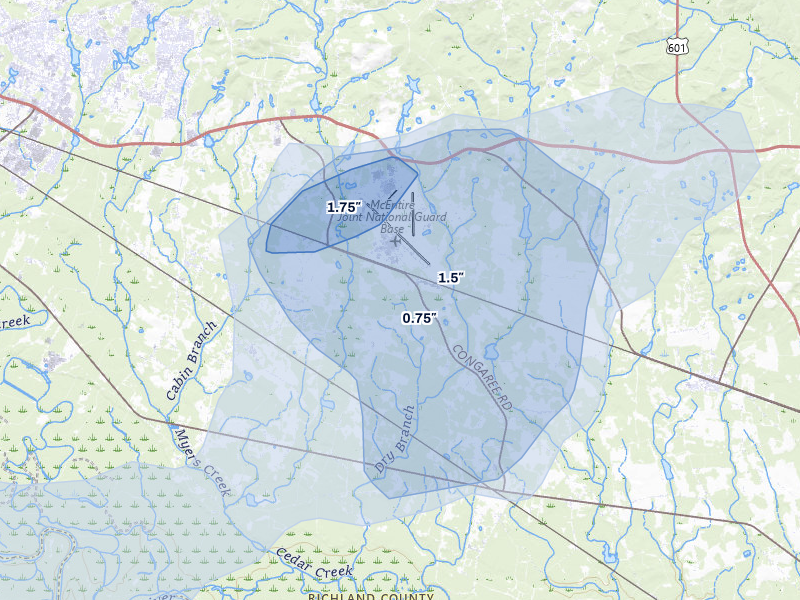 NEXRAD radar-signature map of the hail over Hopkins, SC