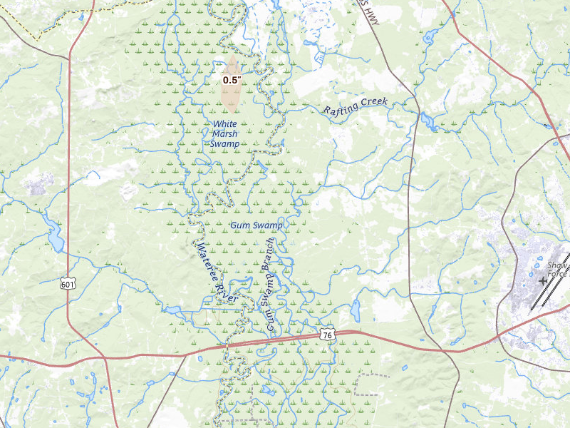 Radar-estimated hail-size map of the storm over Horatio, SC on Jul 12, 2026